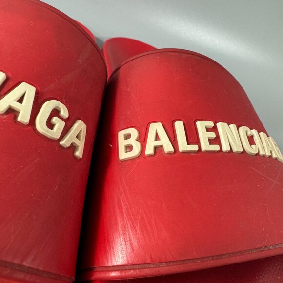 BALENCIAGA Men's Pool Slides in Red, Size US 12 - Picture 6 of 15